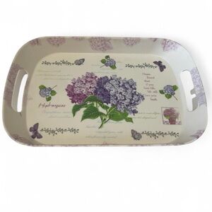 Floral Serving Tray with Purple Hydrangeas